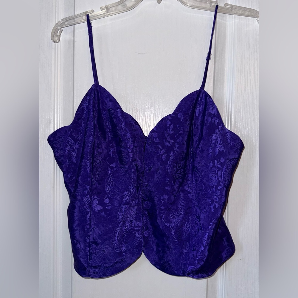 Victoria’s Secret Vintage Yellow Label Purple Satin Floral Camisole Top Size L